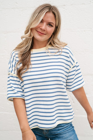 Daydreamer Contrast Stripe Tee - Sky