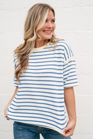 Daydreamer Contrast Stripe Tee - Sky