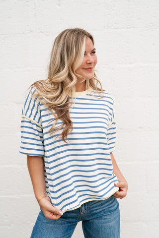 Daydreamer Contrast Stripe Tee - Sky