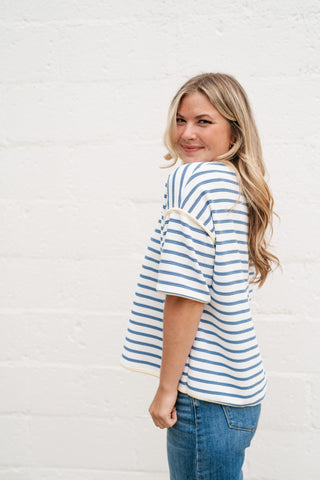 Daydreamer Contrast Stripe Tee - Sky