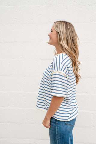 Daydreamer Contrast Stripe Tee - Sky