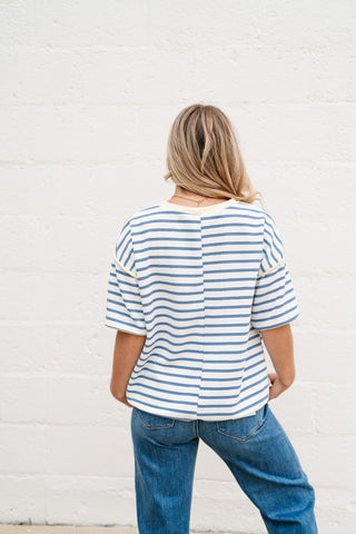 Daydreamer Contrast Stripe Tee - Sky