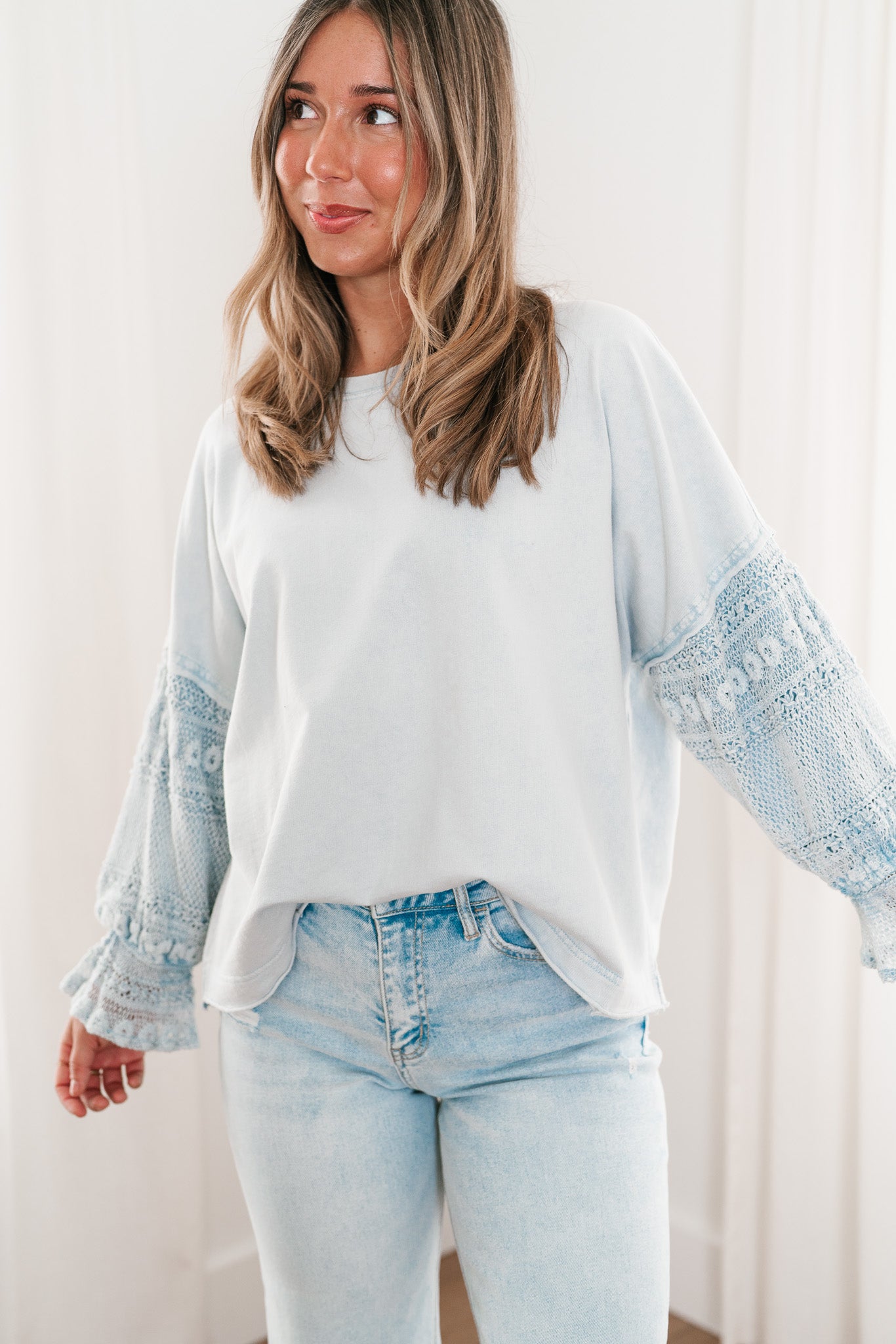 Nina Lace Mineral Wash Top - Blue