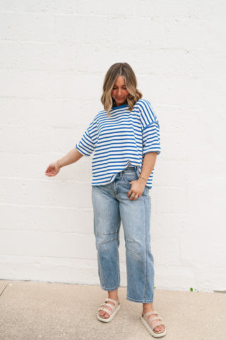Daydreamer Contrast Stripe Tee - Royal Blue
