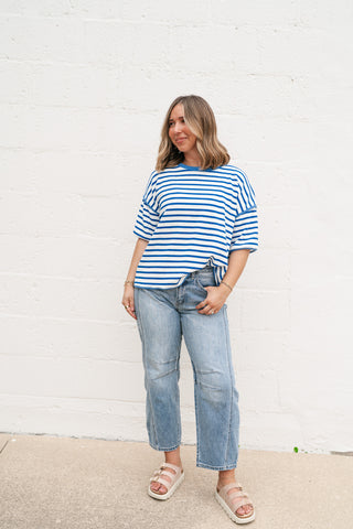 Daydreamer Contrast Stripe Tee - Royal Blue