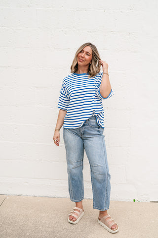 Daydreamer Contrast Stripe Tee - Royal Blue