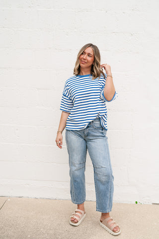 Daydreamer Contrast Stripe Tee - Royal Blue