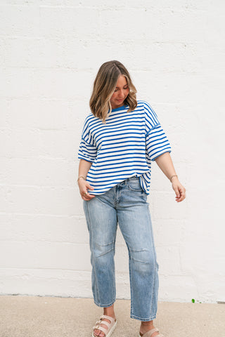 Daydreamer Contrast Stripe Tee - Royal Blue