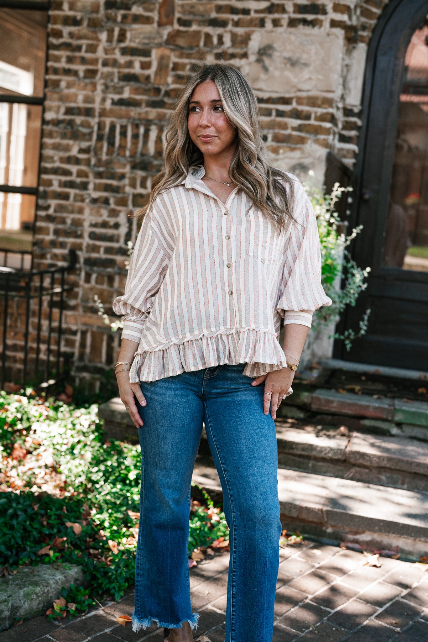 Heritage Stripe Ruffle Blouse