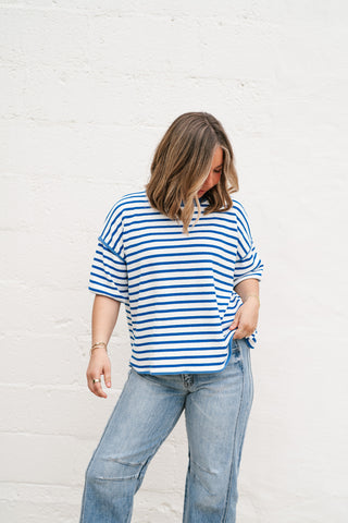 Daydreamer Contrast Stripe Tee - Royal Blue