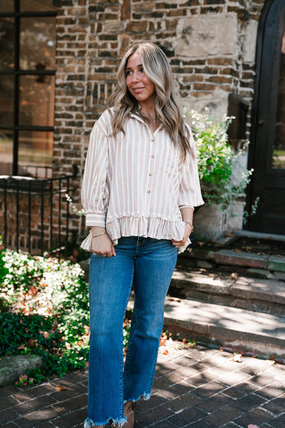 Heritage Stripe Ruffle Blouse