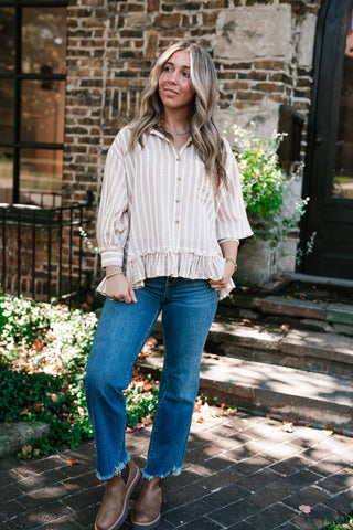 Heritage Stripe Ruffle Blouse