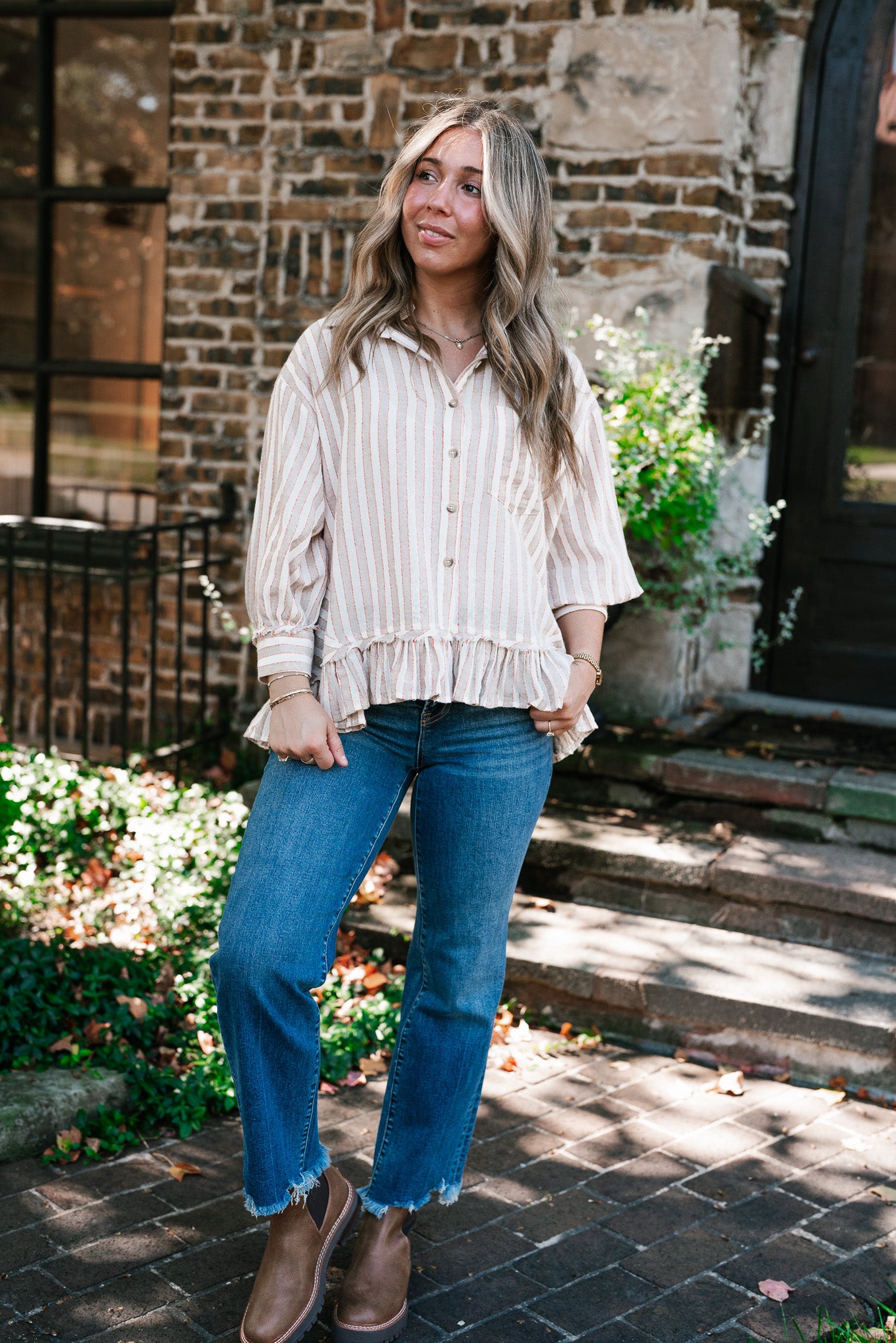Heritage Stripe Ruffle Blouse