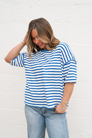 Daydreamer Contrast Stripe Tee - Royal Blue