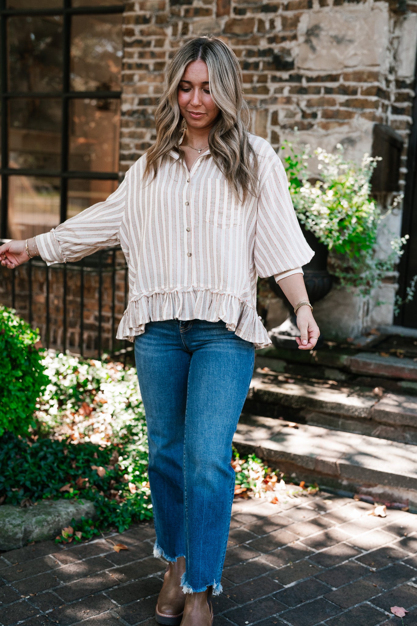 Heritage Stripe Ruffle Blouse