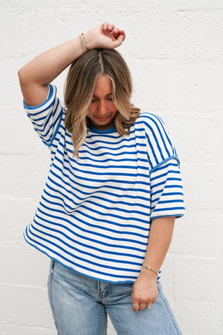 Daydreamer Contrast Stripe Tee - Royal Blue