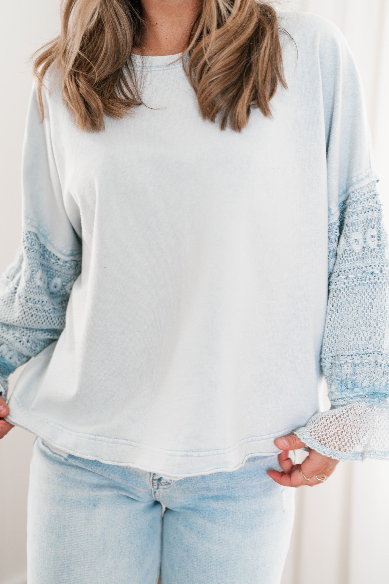 Nina Lace Mineral Wash Top - Blue