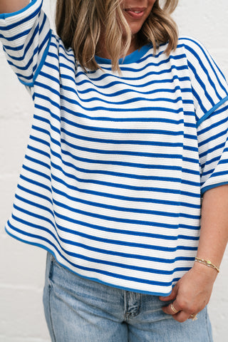 Daydreamer Contrast Stripe Tee - Royal Blue
