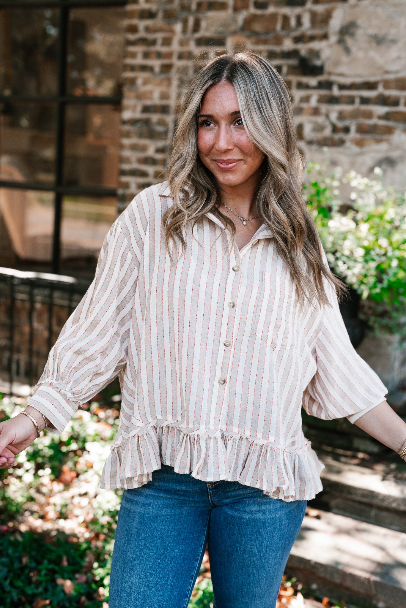 Heritage Stripe Ruffle Blouse