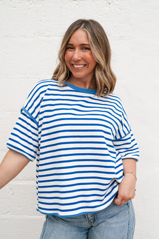 Daydreamer Contrast Stripe Tee - Royal Blue