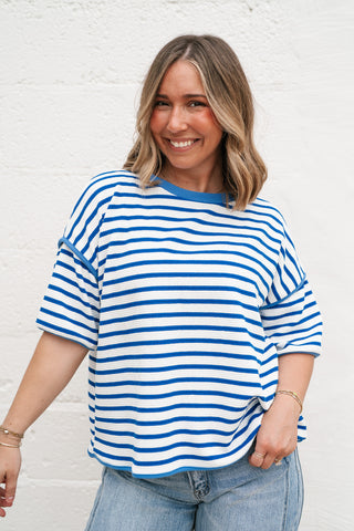 Daydreamer Contrast Stripe Tee - Royal Blue