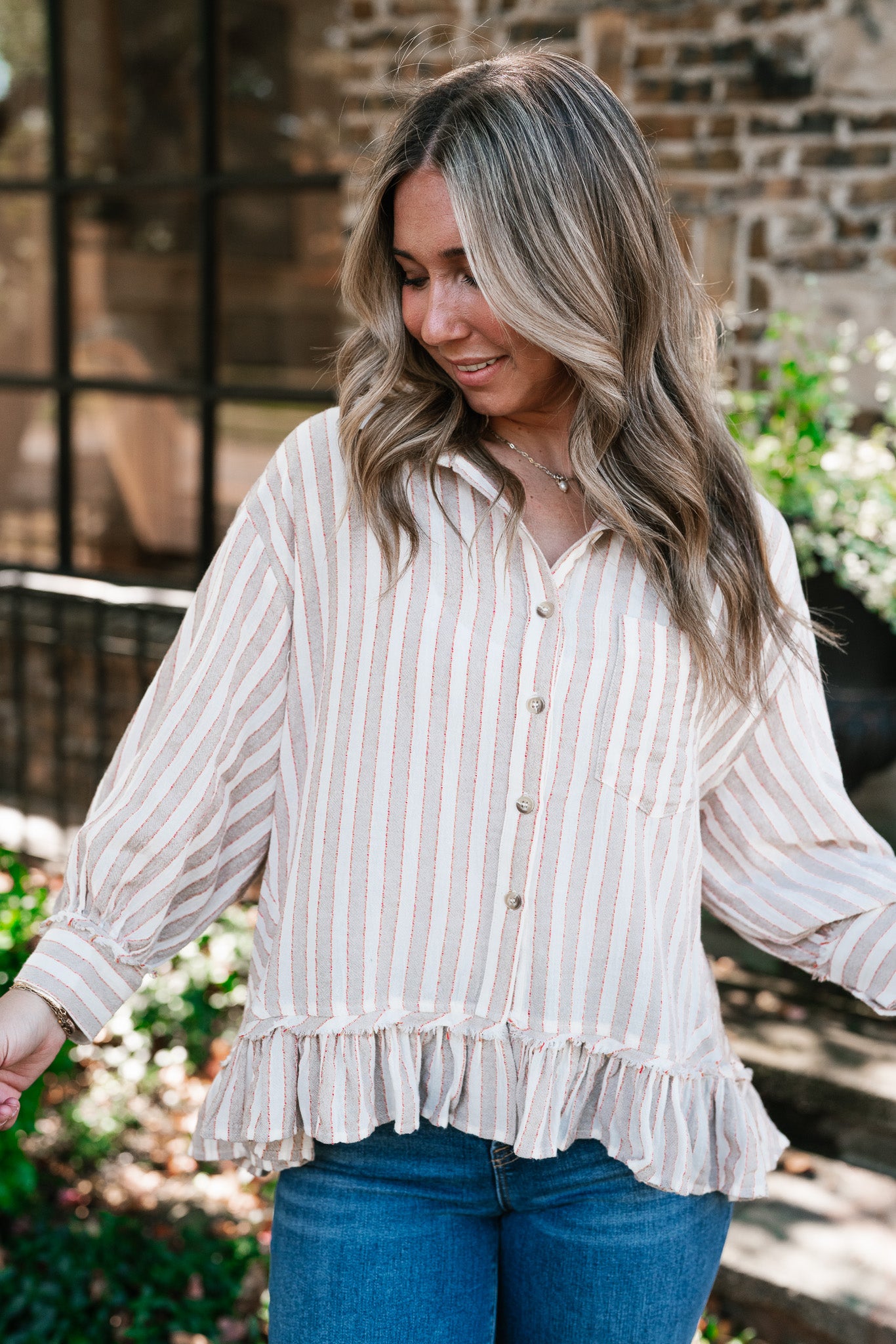 Heritage Stripe Ruffle Blouse