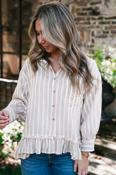 Heritage Stripe Ruffle Blouse