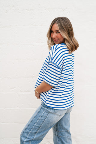 Daydreamer Contrast Stripe Tee - Royal Blue