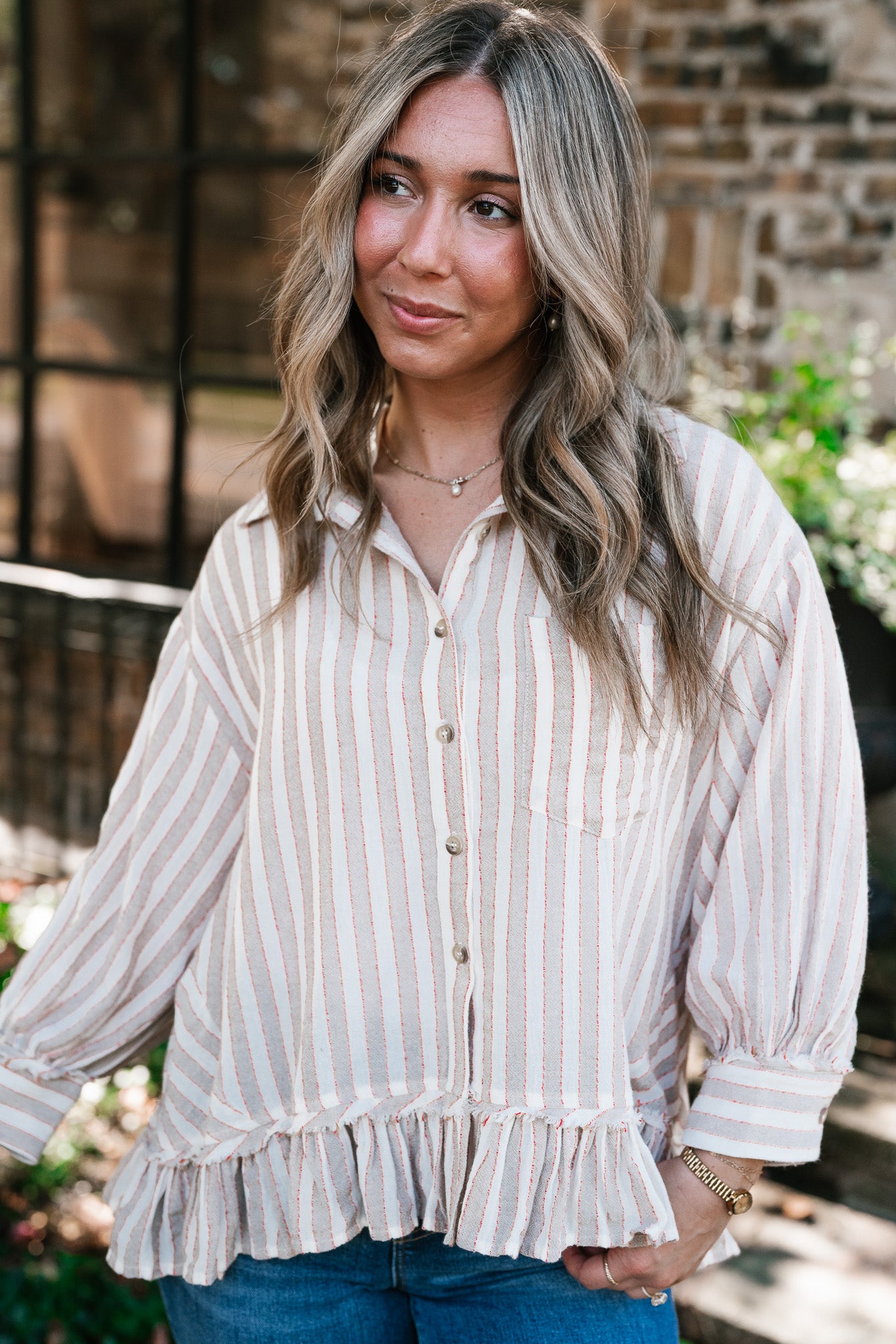 Heritage Stripe Ruffle Blouse
