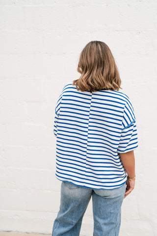 Daydreamer Contrast Stripe Tee - Royal Blue
