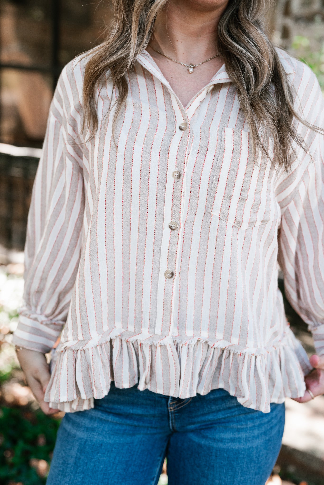 Heritage Stripe Ruffle Blouse