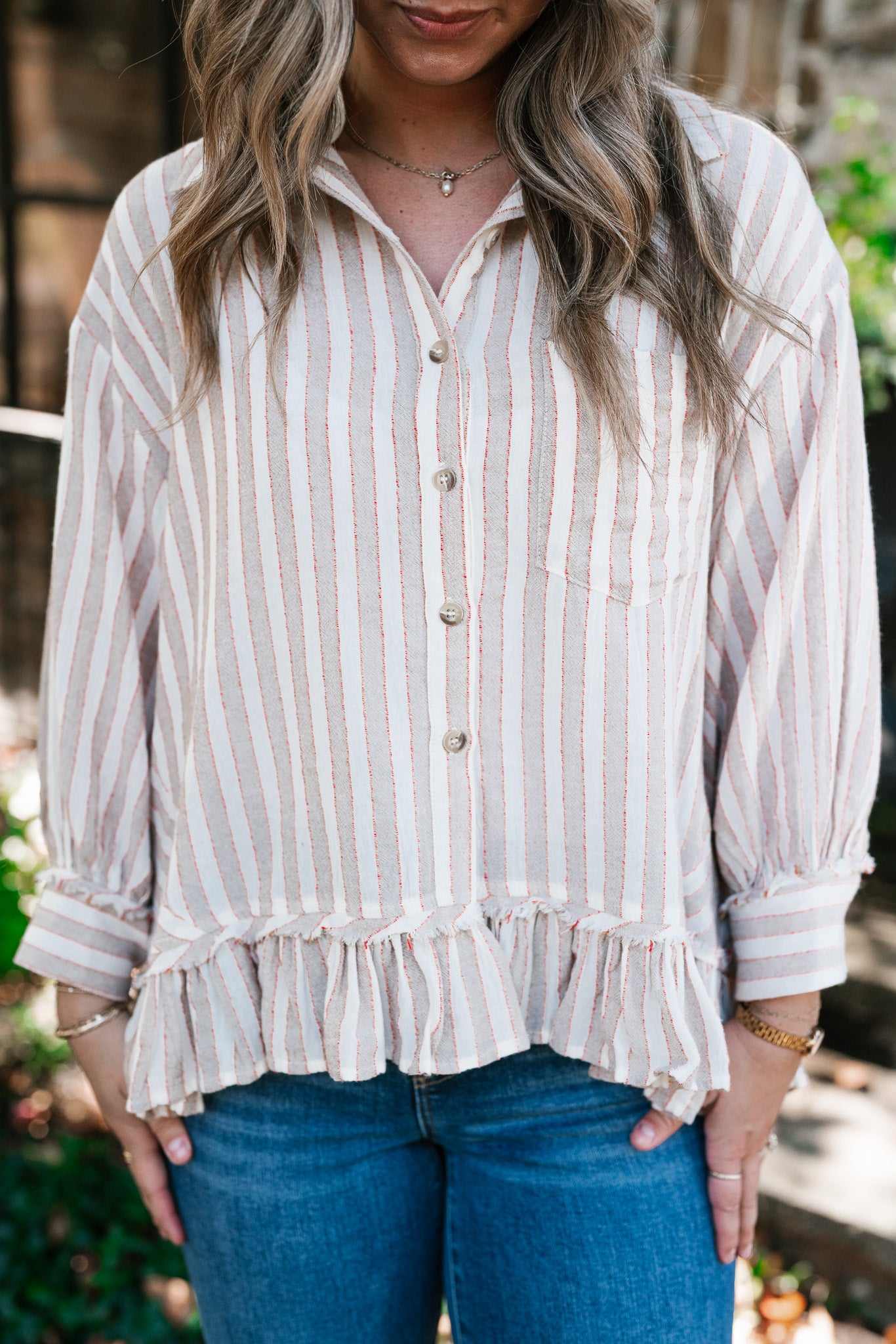 Heritage Stripe Ruffle Blouse