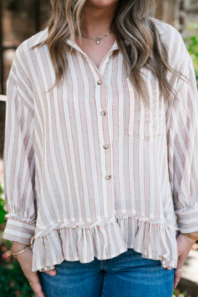 Heritage Stripe Ruffle Blouse