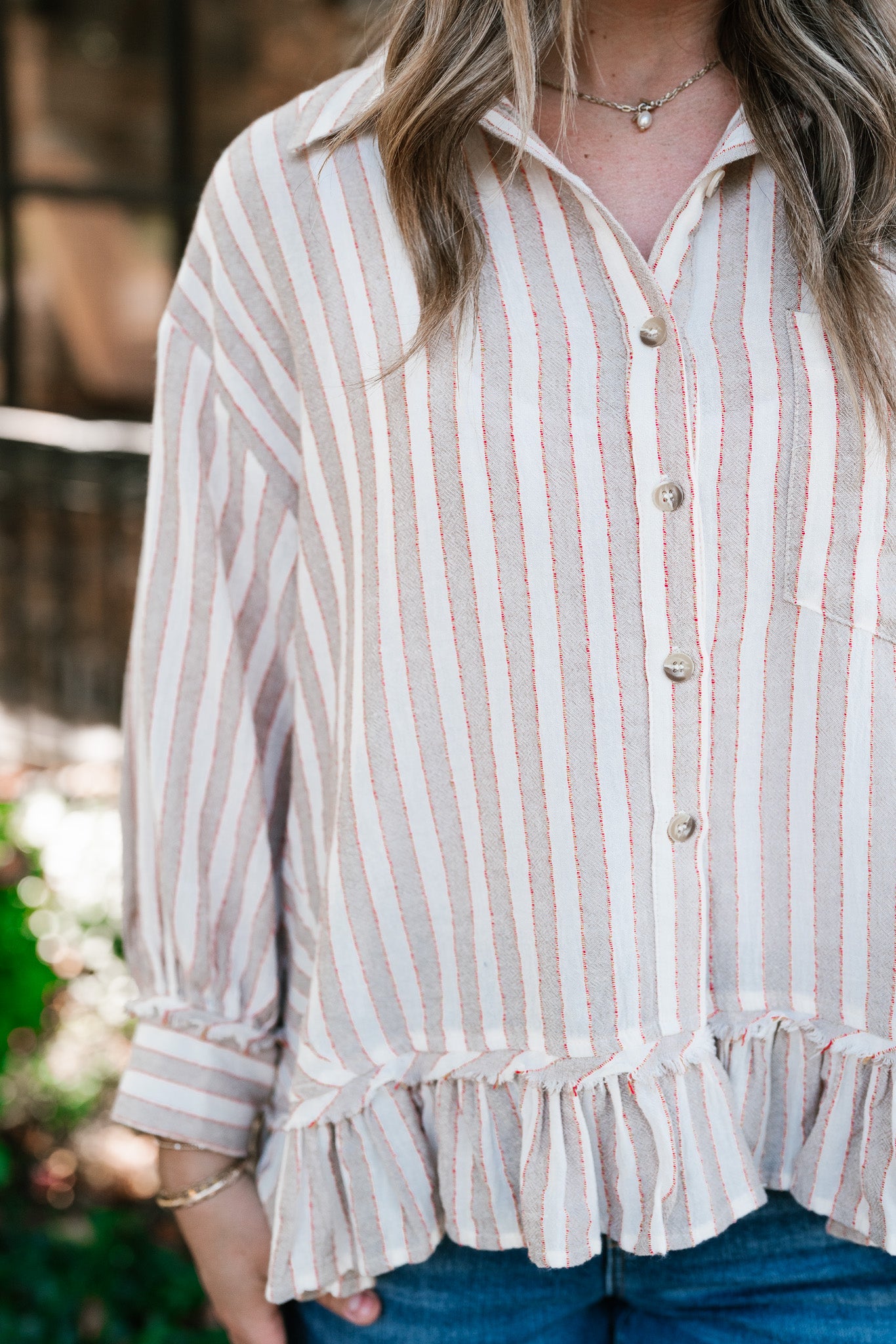 Heritage Stripe Ruffle Blouse