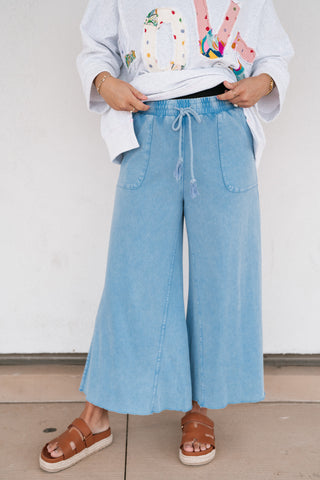 Can't Be Matched Mineral Wash Wide Leg Pants - Blue