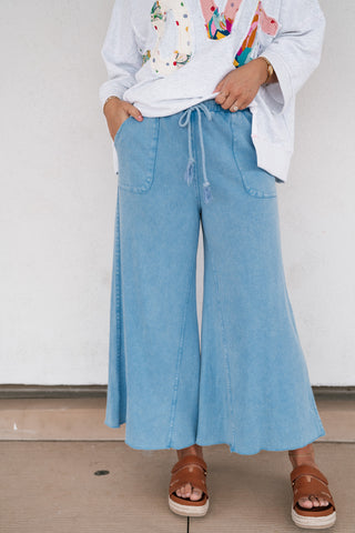 Can't Be Matched Mineral Wash Wide Leg Pants - Blue