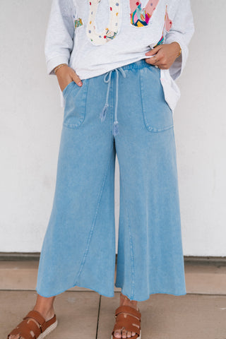 Can't Be Matched Mineral Wash Wide Leg Pants - Blue