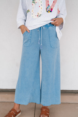 Can't Be Matched Mineral Wash Wide Leg Pants - Blue