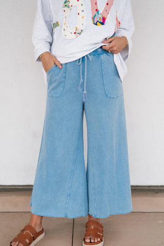 Can't Be Matched Mineral Wash Wide Leg Pants - Blue