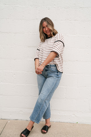 Daydreamer Contrast Stripe Tee - Mocha