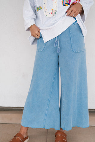Can't Be Matched Mineral Wash Wide Leg Pants - Blue