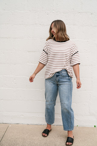 Daydreamer Contrast Stripe Tee - Mocha