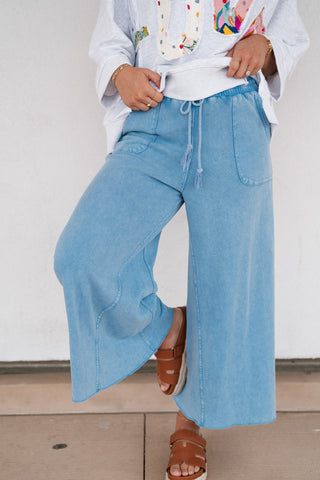 Can't Be Matched Mineral Wash Wide Leg Pants - Blue