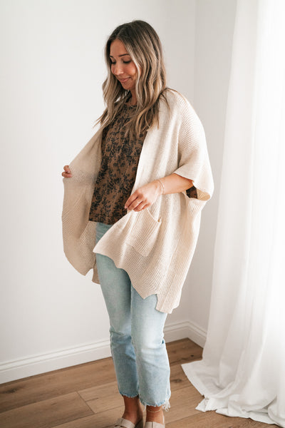 Fresh Knit Oversized Drop Shoulder Cardigan - Cream