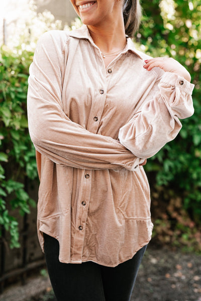Velvety Button Up Long Sleeve Top