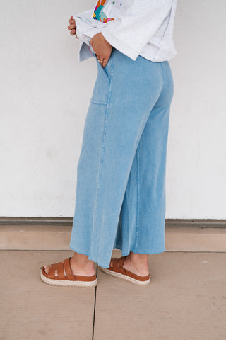 Can't Be Matched Mineral Wash Wide Leg Pants - Blue