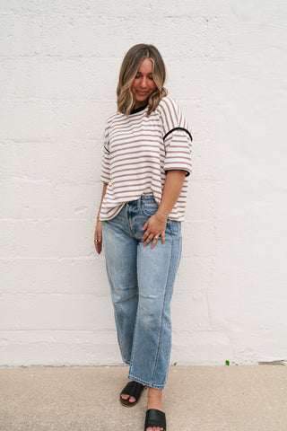 Daydreamer Contrast Stripe Tee - Mocha