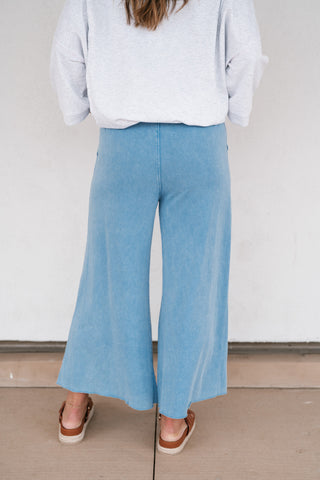 Can't Be Matched Mineral Wash Wide Leg Pants - Blue