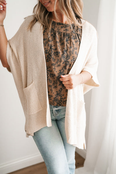 Fresh Knit Oversized Drop Shoulder Cardigan - Cream