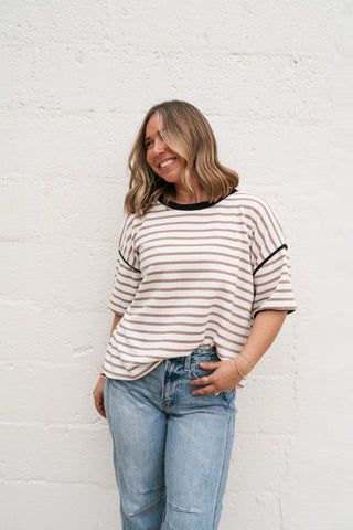 Daydreamer Contrast Stripe Tee - Mocha